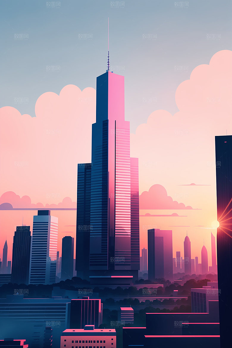 城市摩天大楼楼房插画