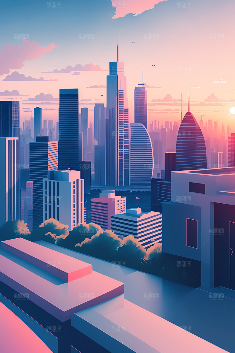 城市楼房都市插画