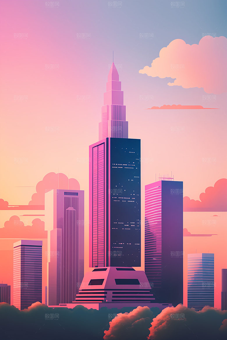 城市地标楼房插画