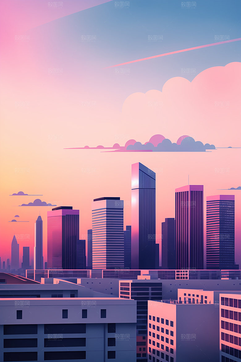 城市美式地标插画