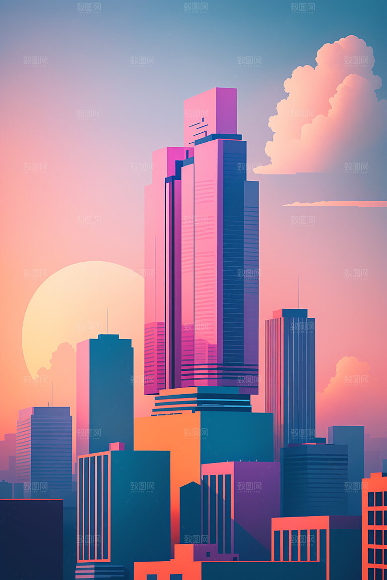 城市楼房地标插画