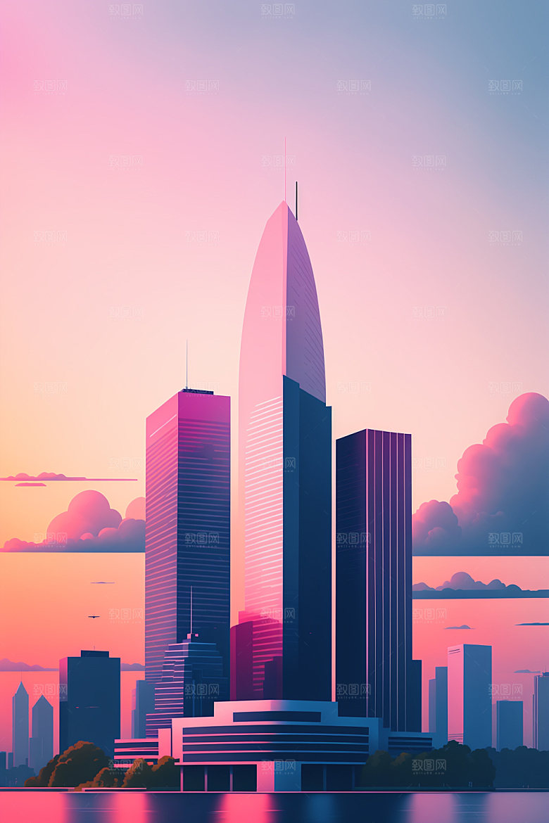 城市大厦摩天大楼插画