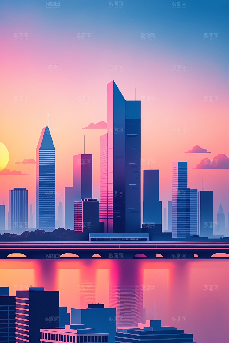 城市摩天大楼楼房插画