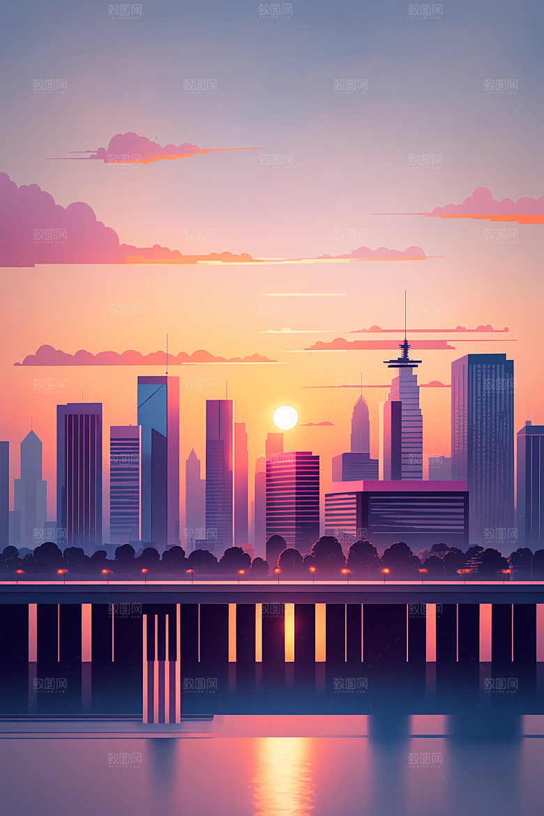 城市楼房艺术插画