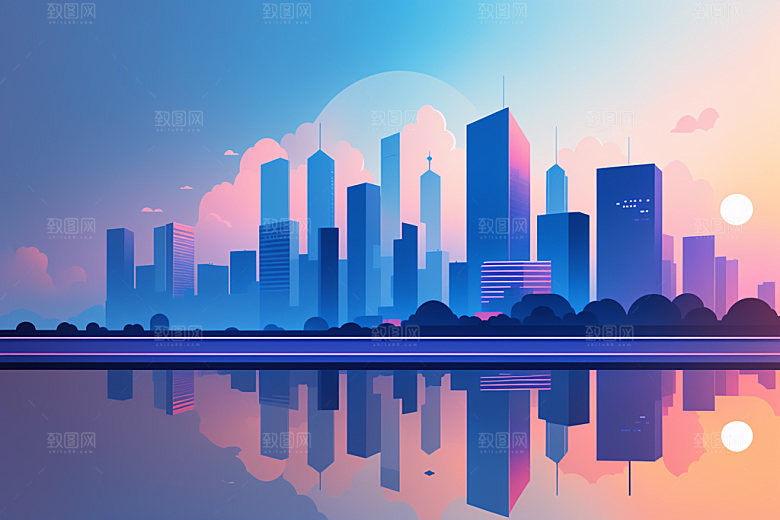 城市楼房扁平风插画