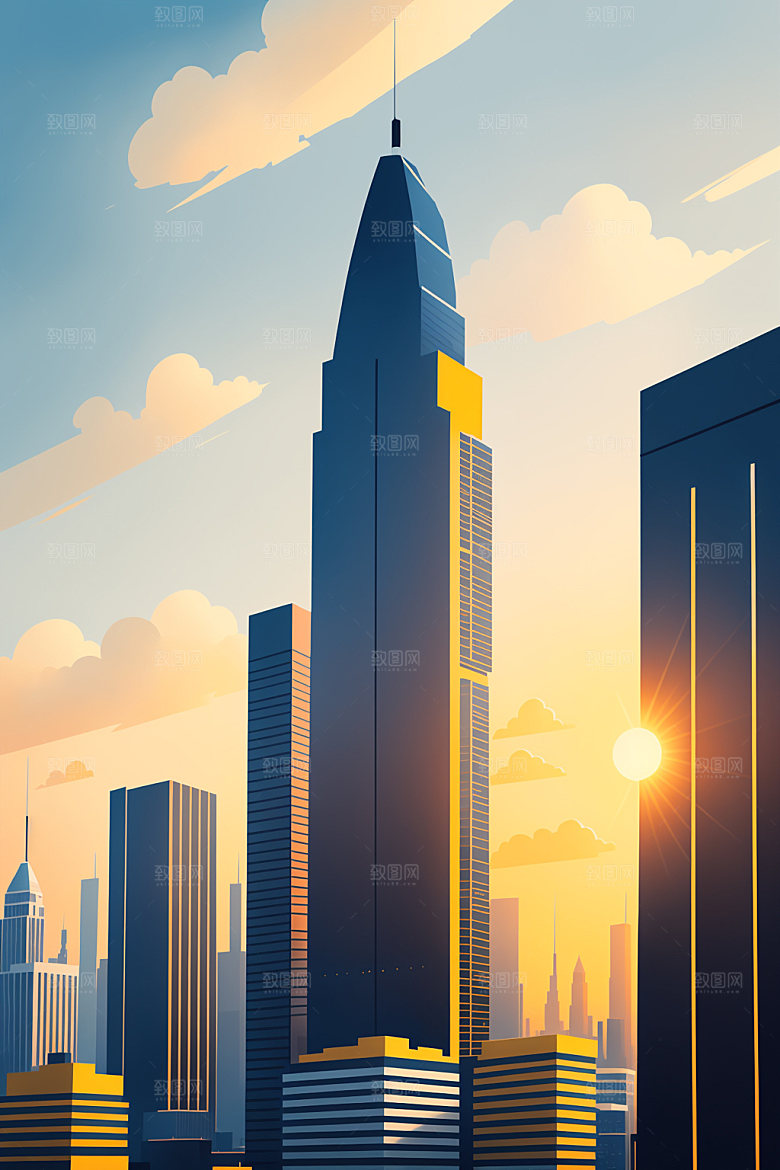 城市楼房摩天大楼插画