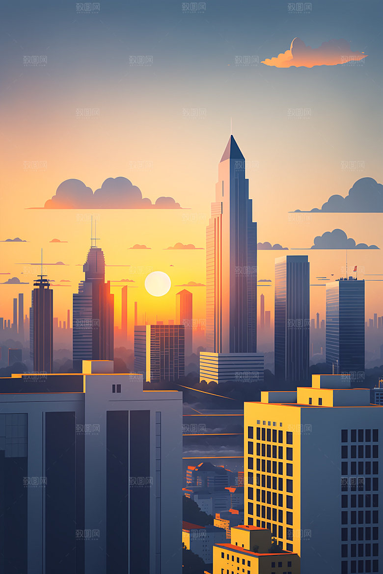 城市美式地标插画