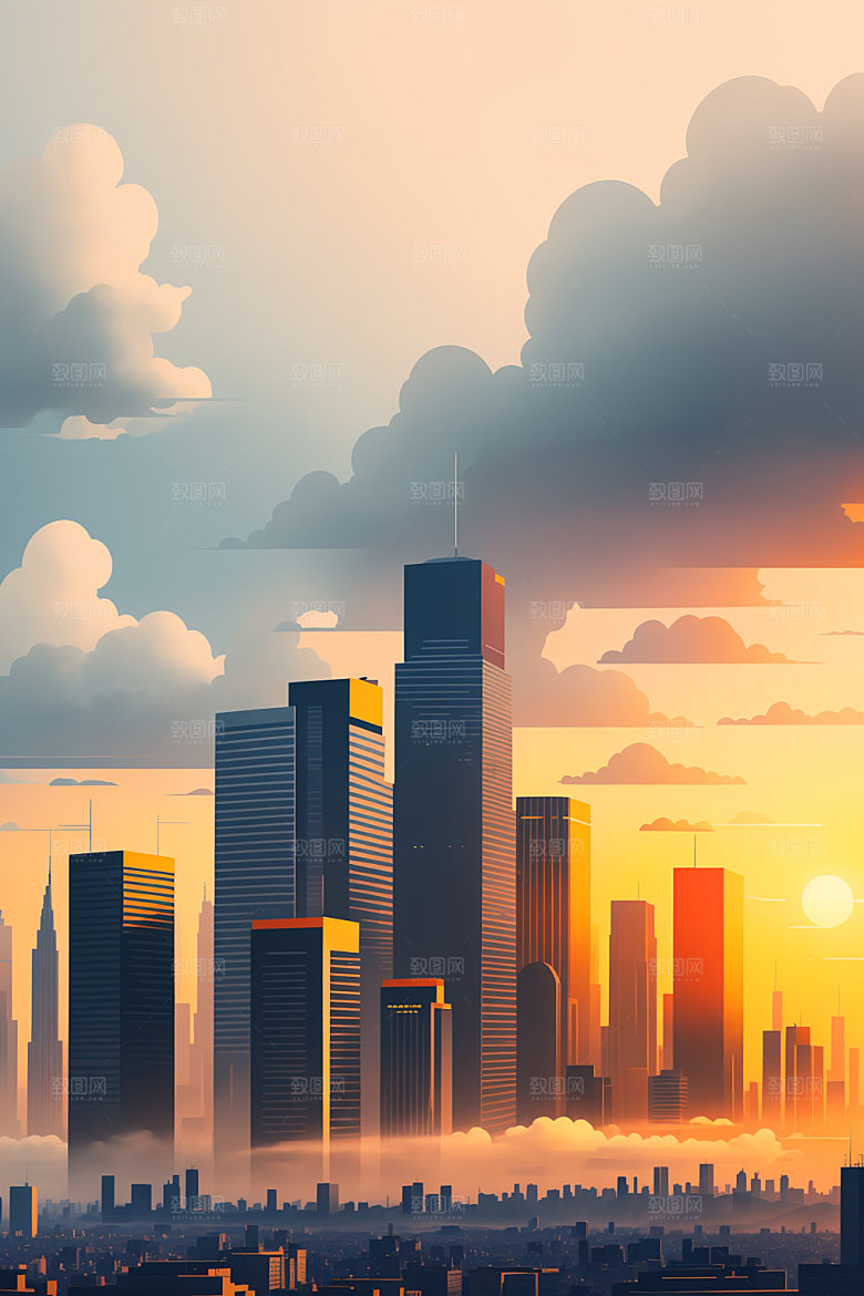 城市简约地标插画