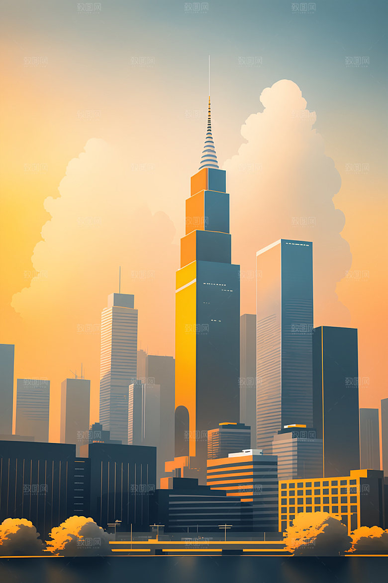 城市楼房简约插画