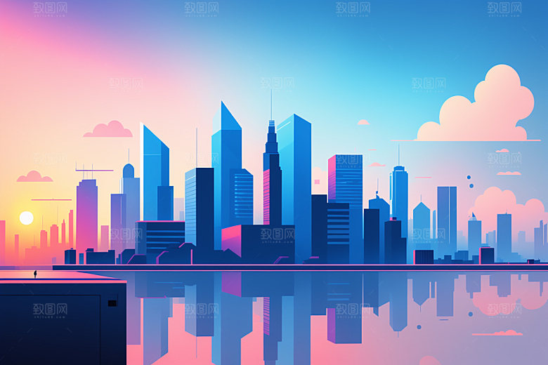 城市楼房简约插画