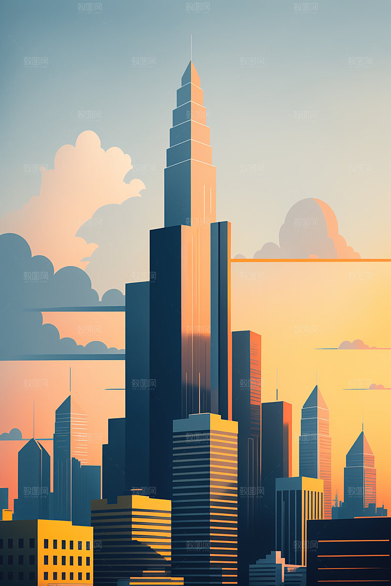城市摩天大楼都市插画