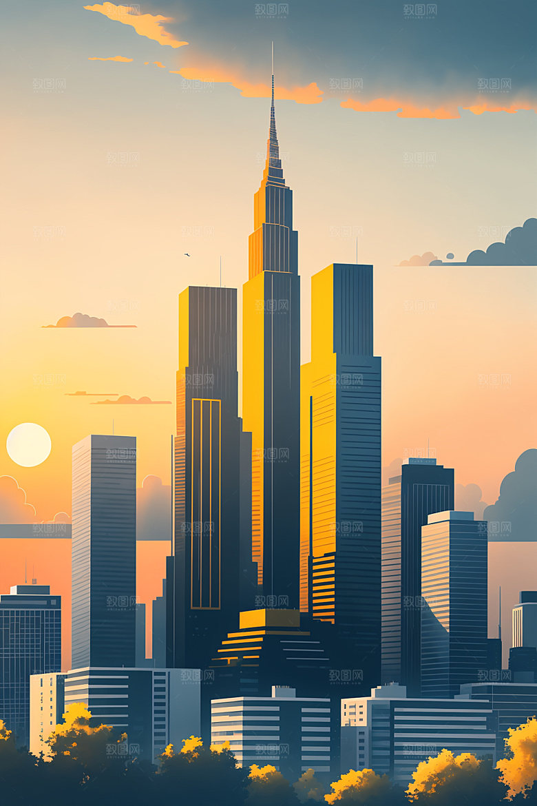 城市楼房大厦插画