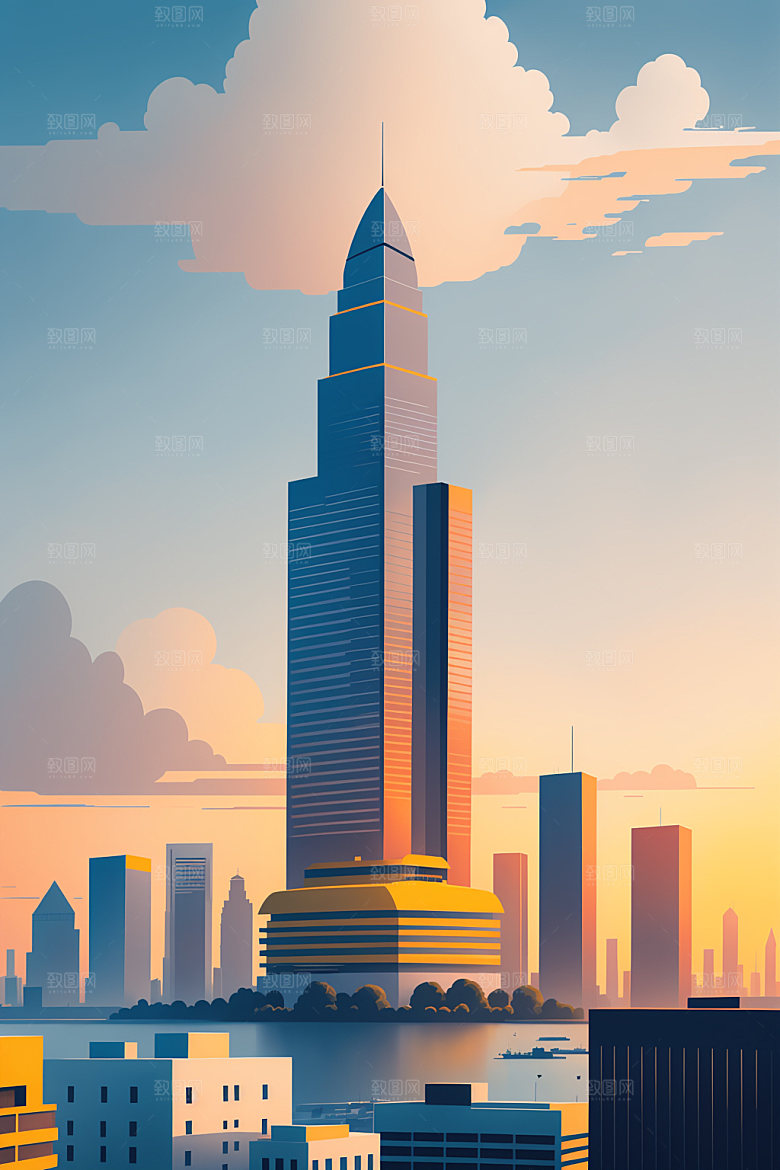 城市大厦扁平风插画