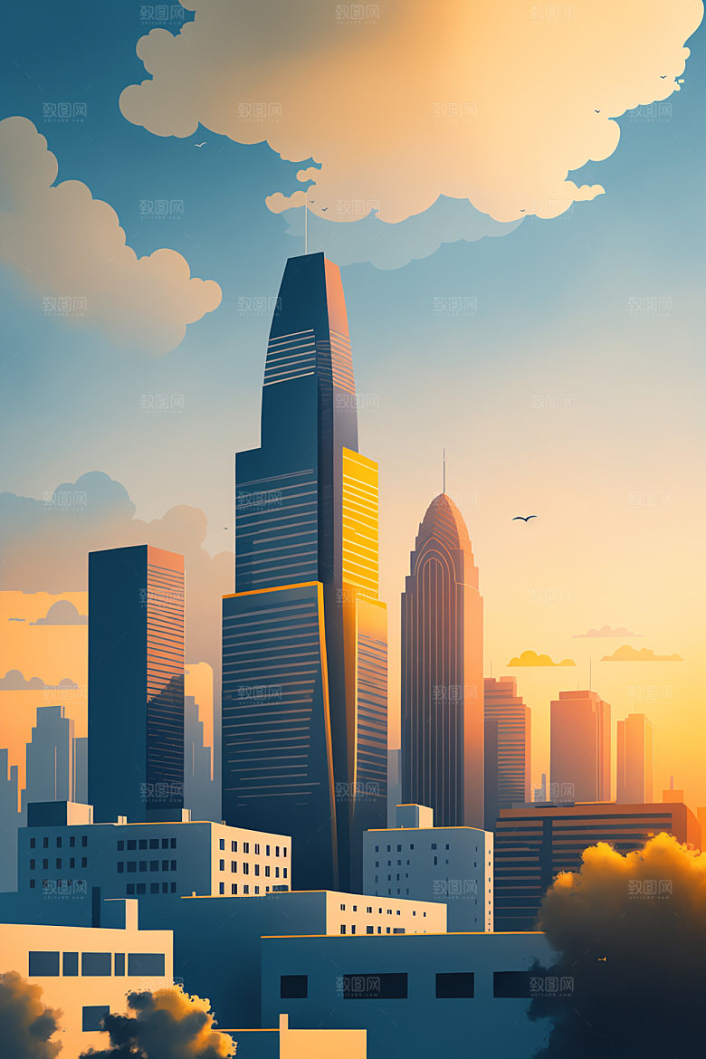 城市都市摩天大楼插画