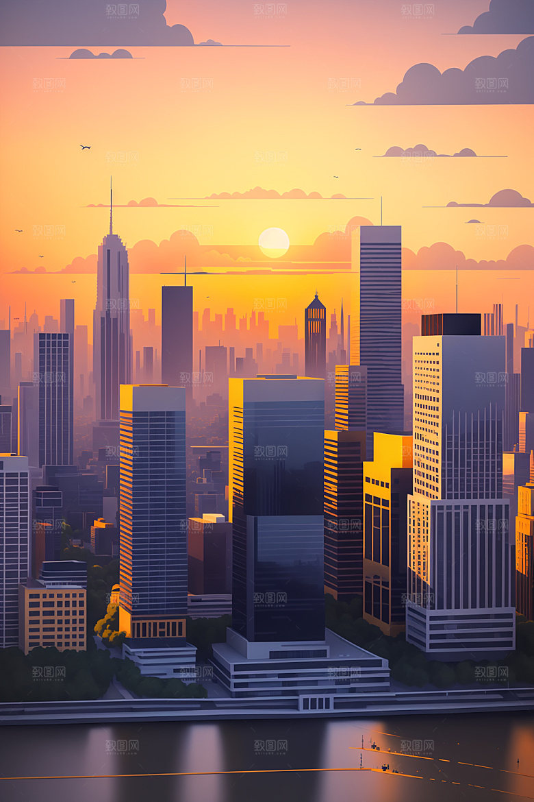 城市地标大厦插画