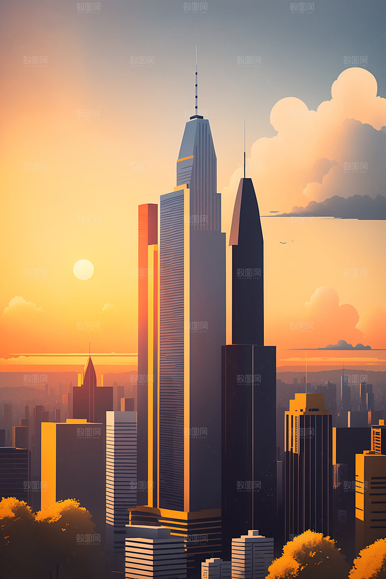城市地标大厦插画