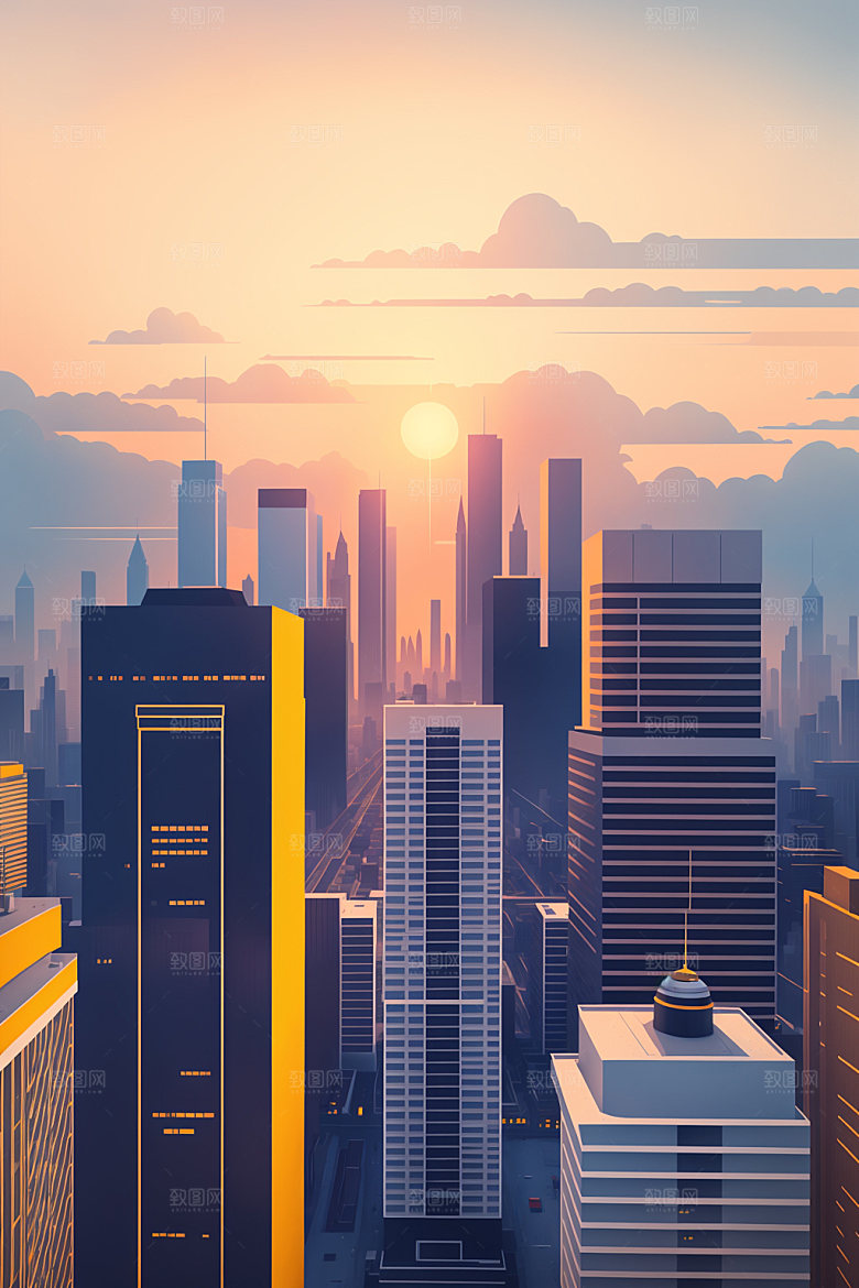 城市楼房扁平风插画