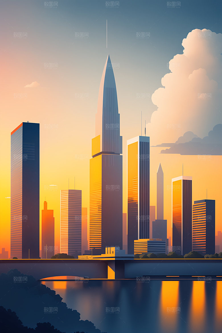 城市楼房简约插画