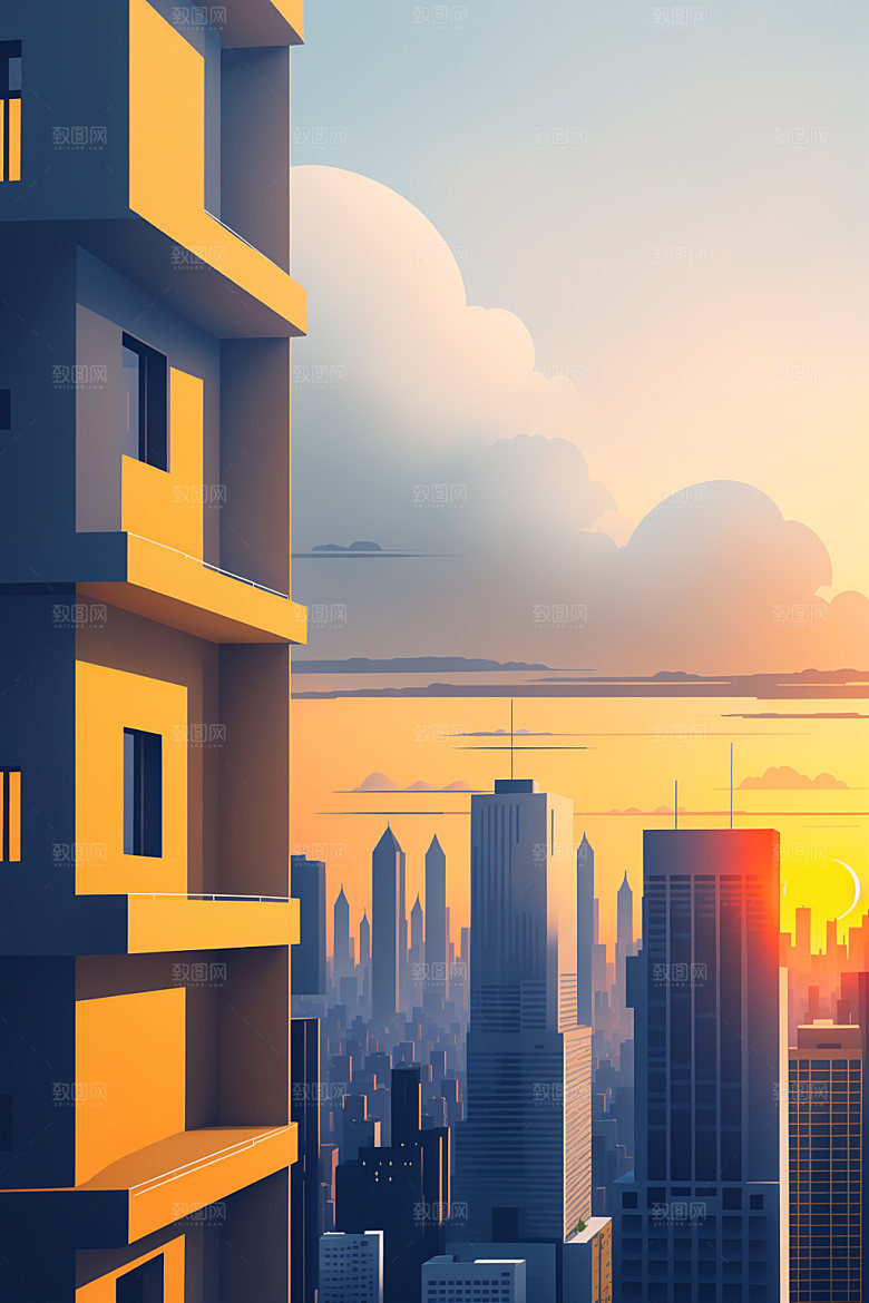 城市大厦楼房插画