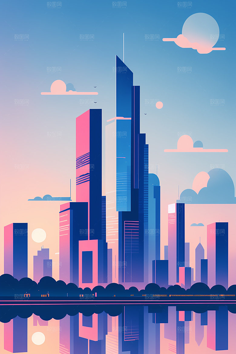 城市美式艺术插画