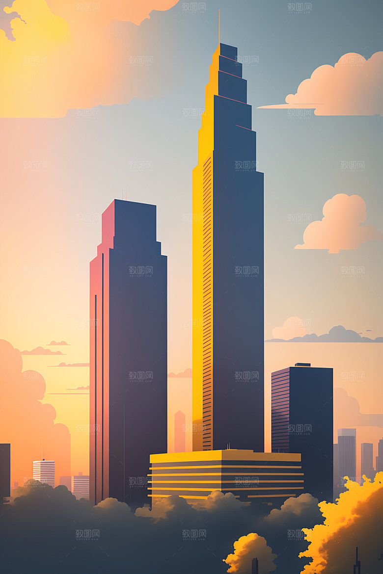 城市美式简约插画