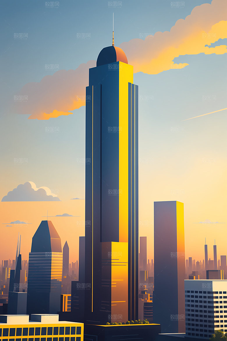 城市摩天大楼都市插画