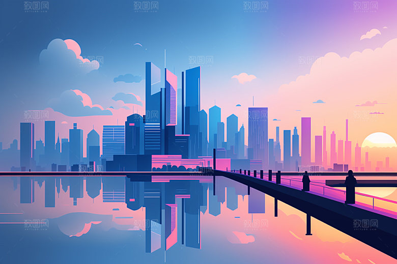 城市都市摩天大楼插画