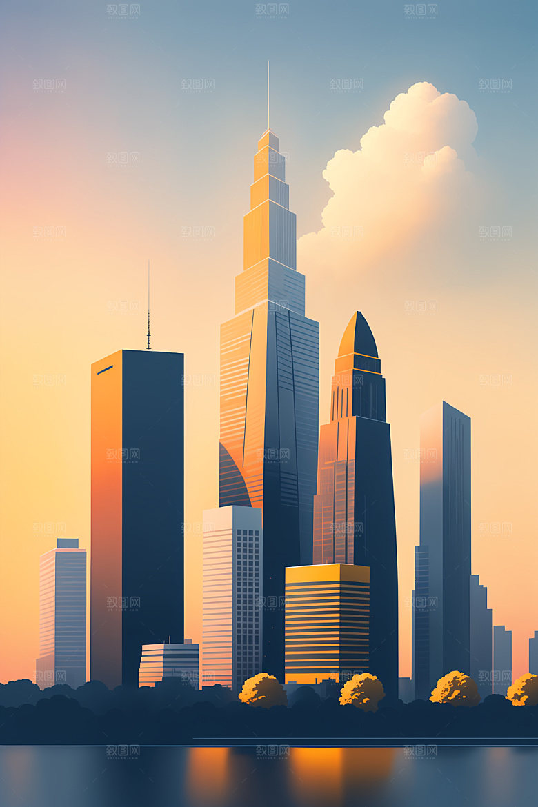 城市楼房摩天大楼插画