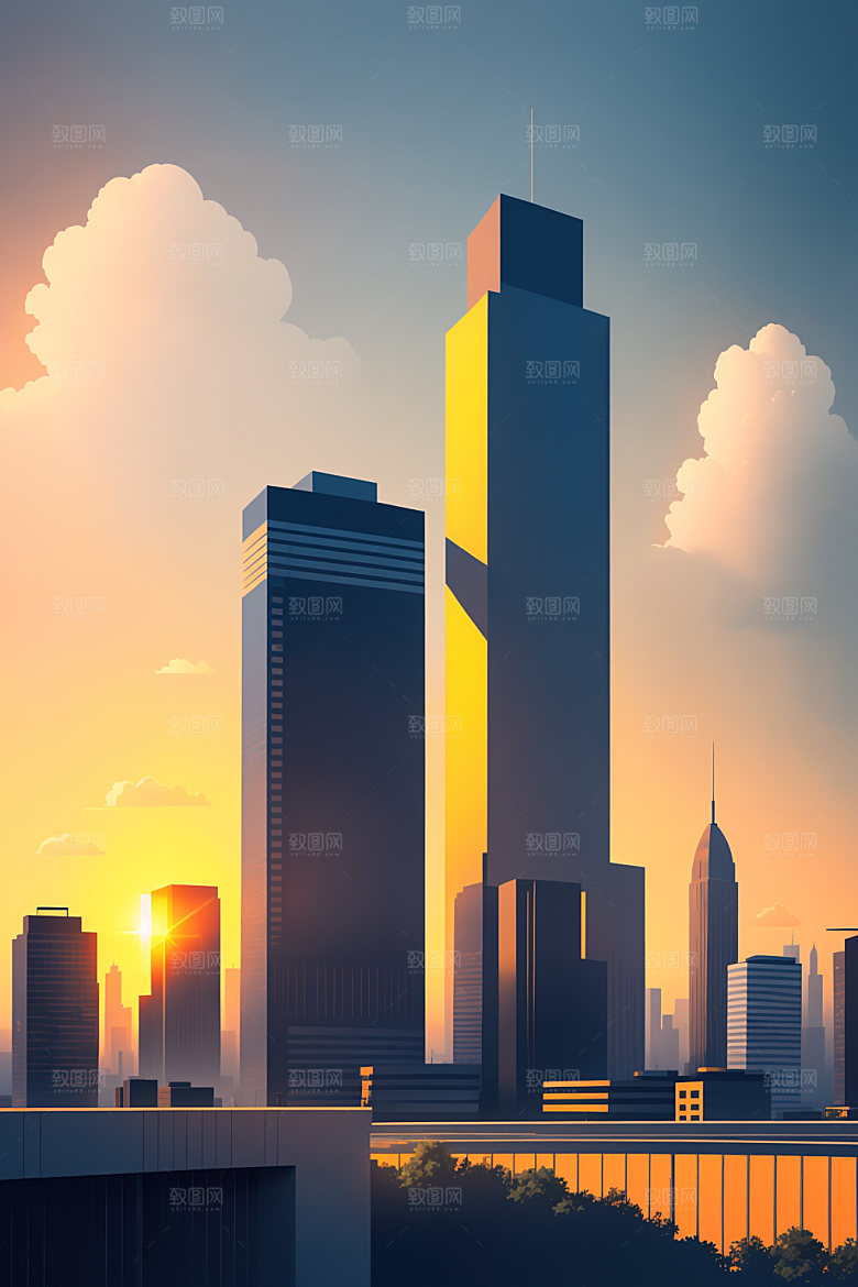 城市美式楼房插画