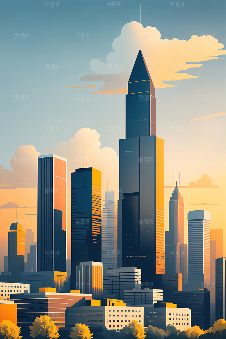 城市大厦地标插画