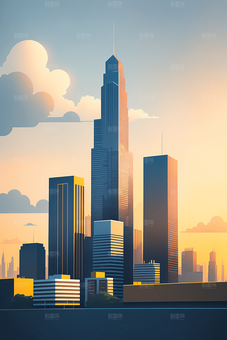 城市美式简约插画