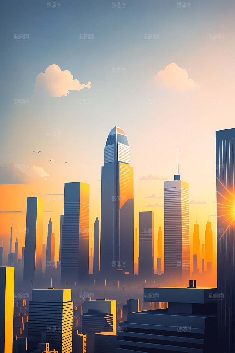 城市楼房地标插画