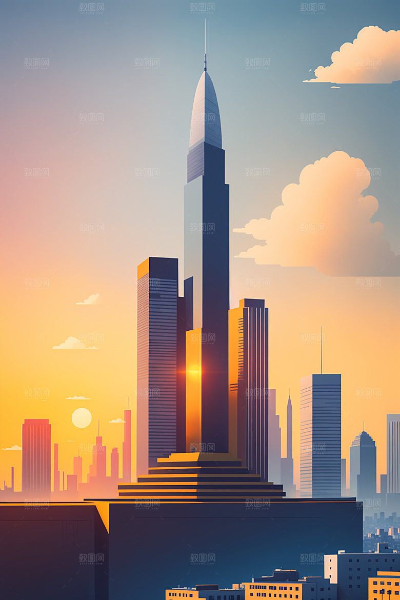 城市大厦楼房插画