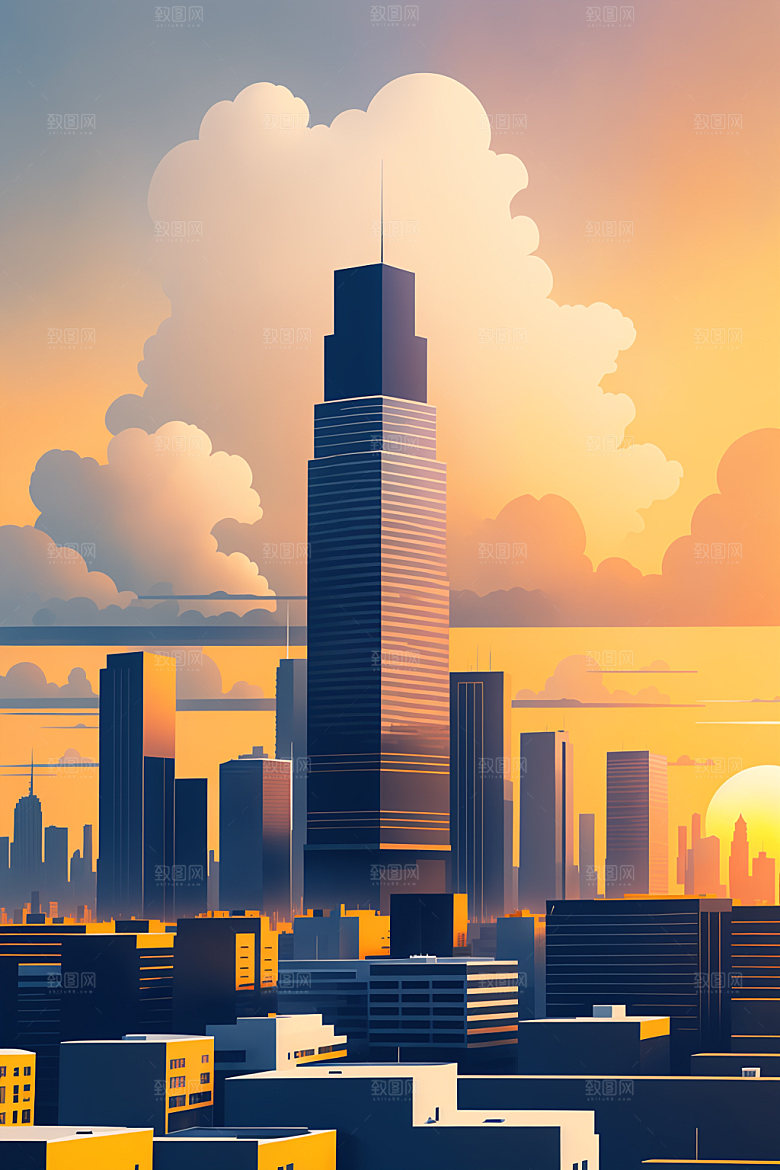 城市地标大厦插画