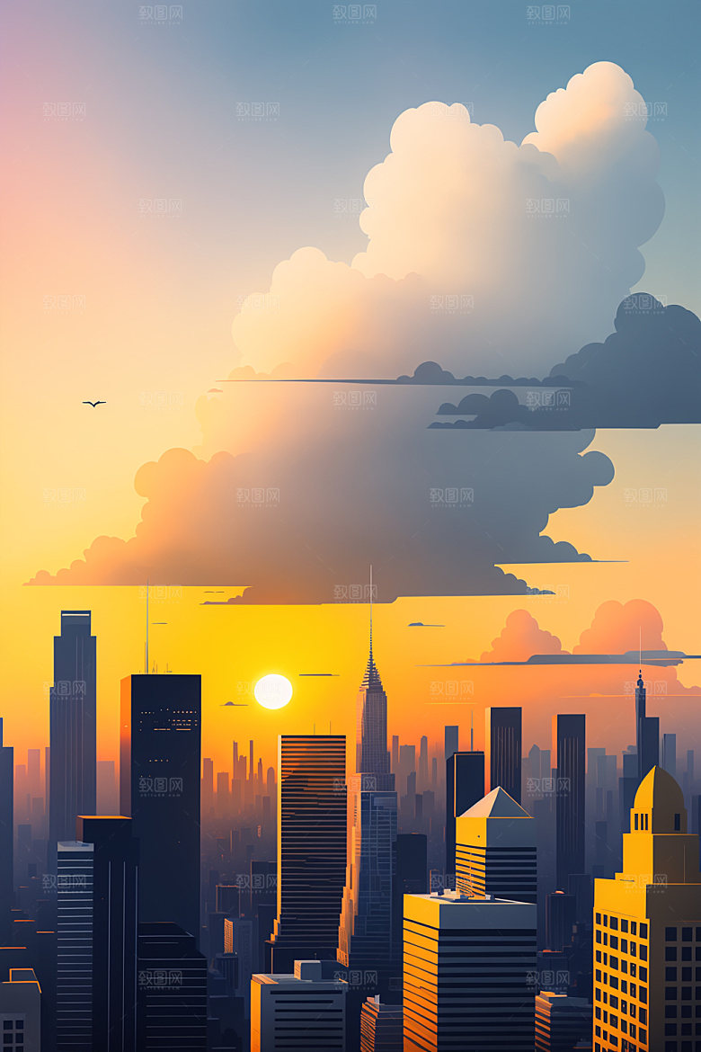 城市简约地标插画