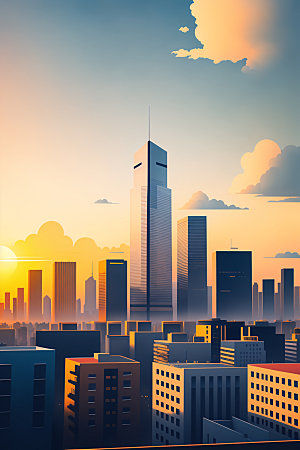 城市都市摩天大楼插画
