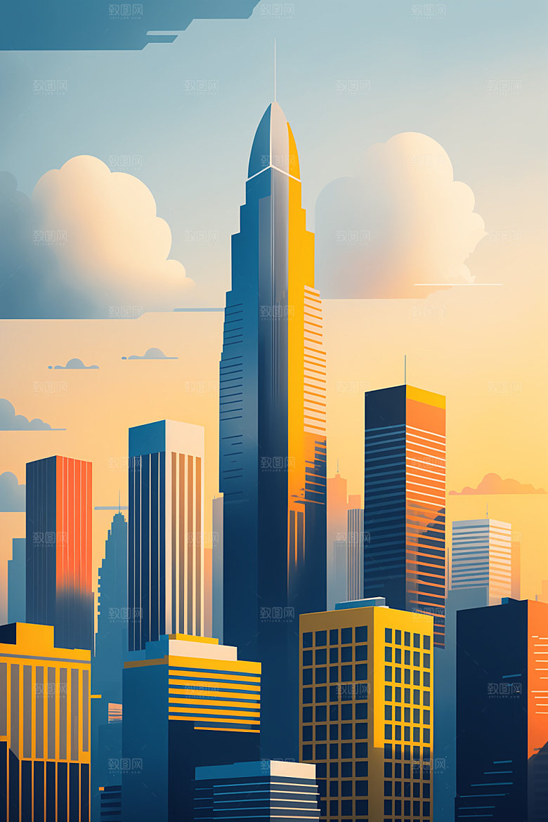 城市大厦摩天大楼插画