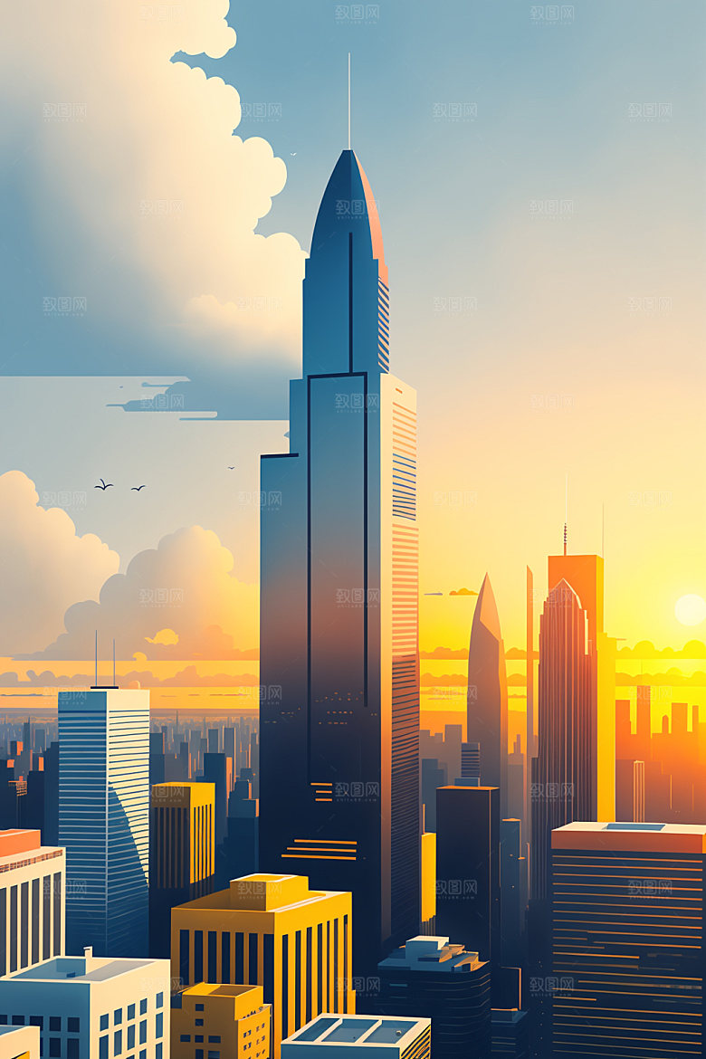 城市地标摩天大楼插画