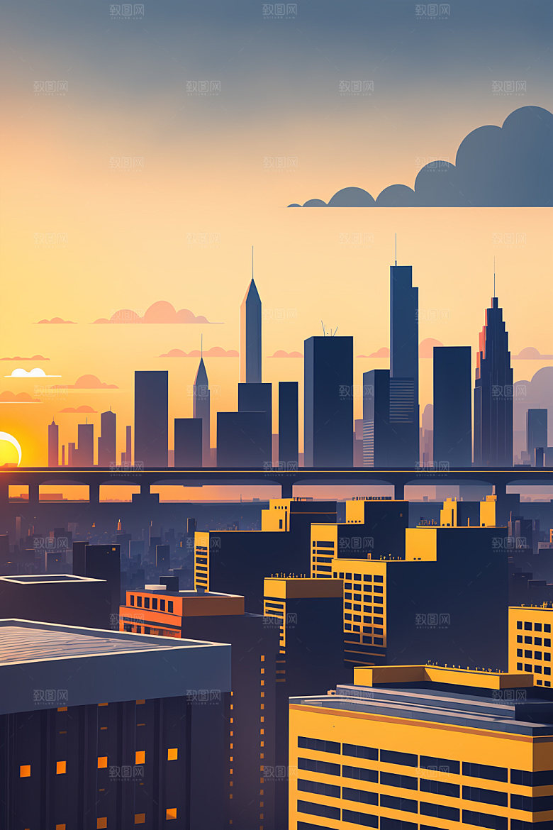 城市都市楼房插画