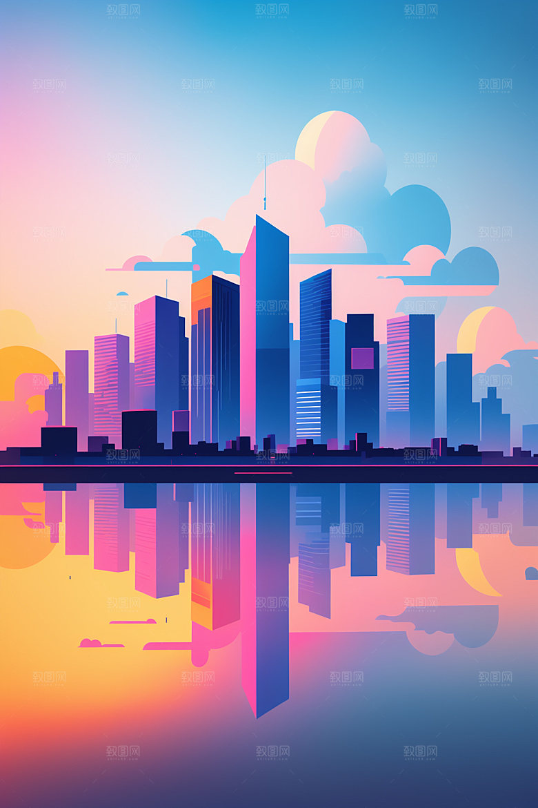 城市美式楼房插画