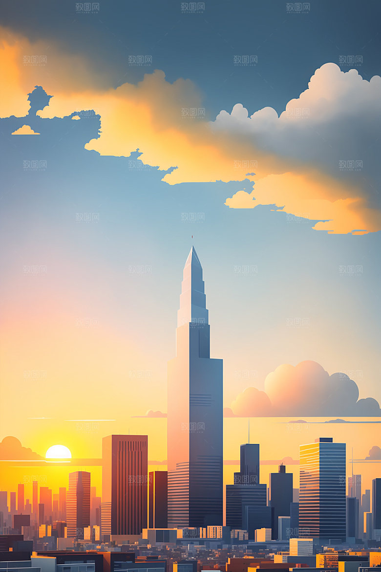 城市都市美式插画