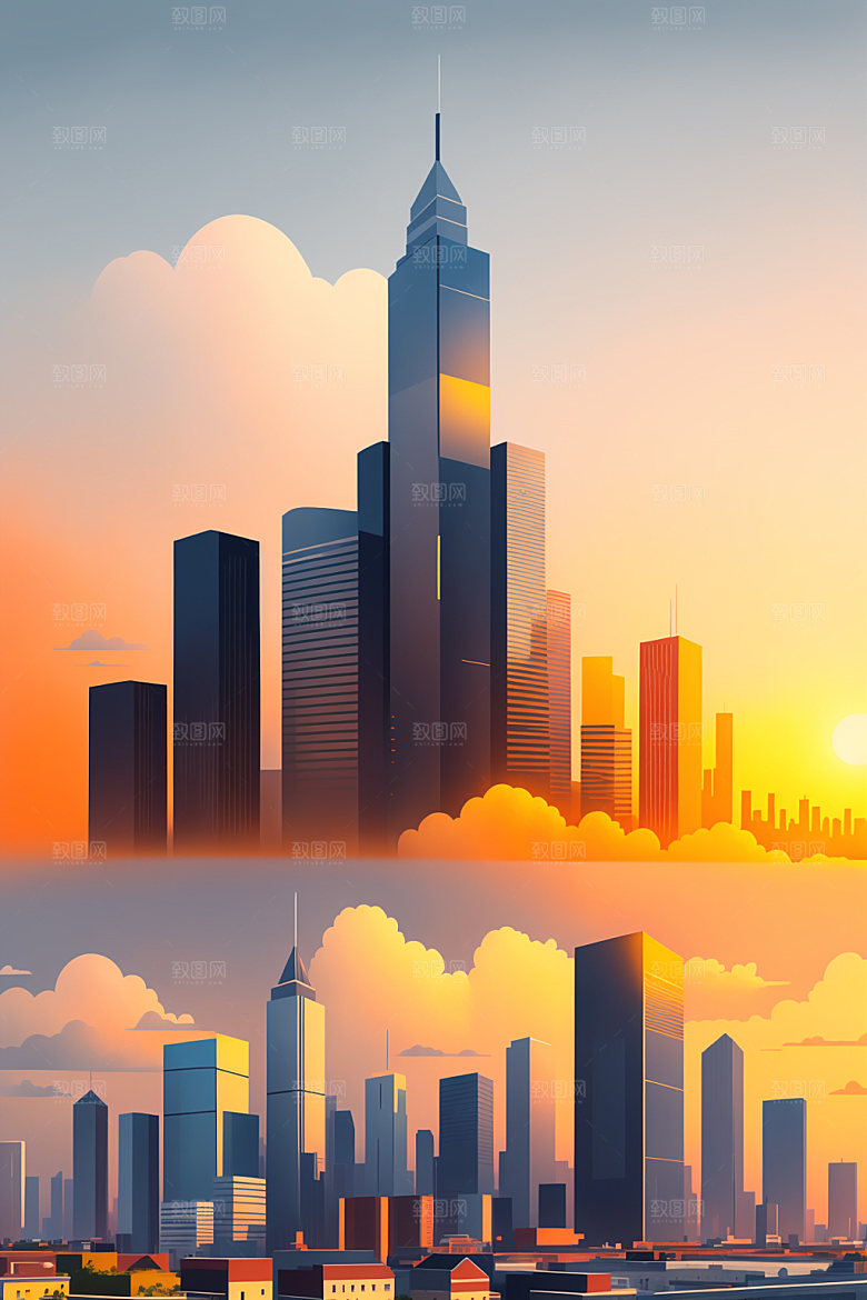 城市大厦简约插画