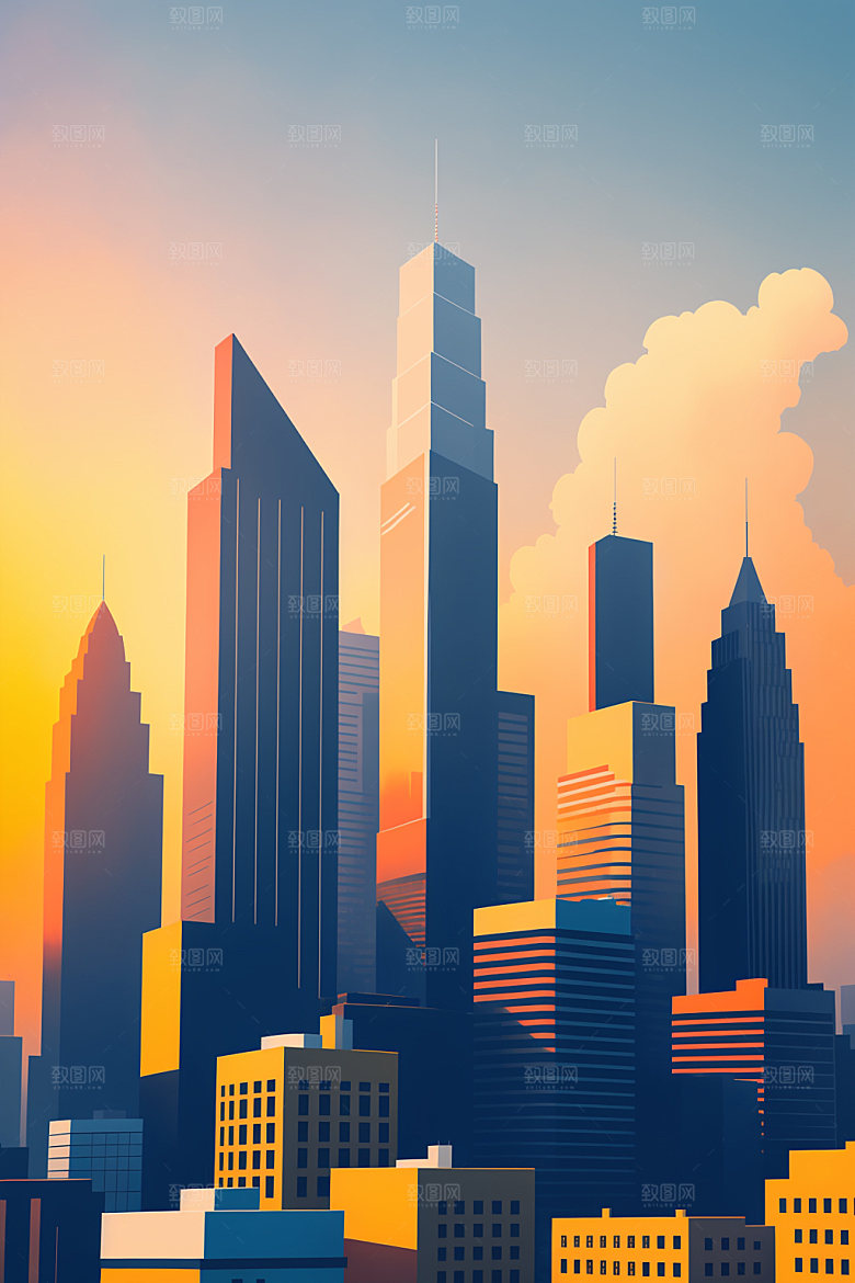 城市大厦楼房插画