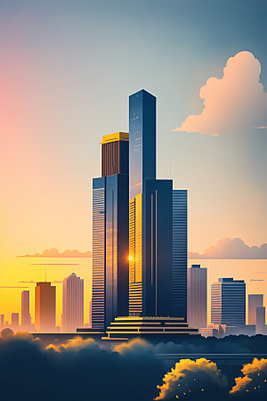 城市都市摩天大楼插画
