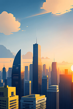 城市地标简约插画