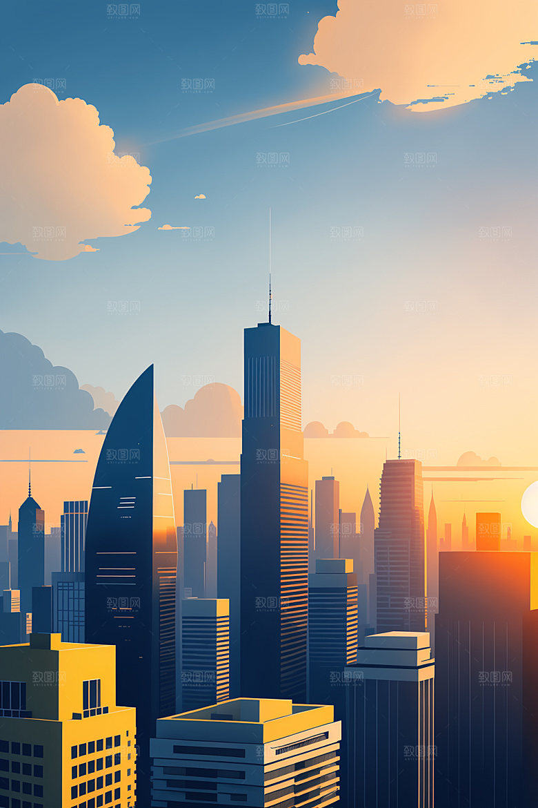 城市地标简约插画