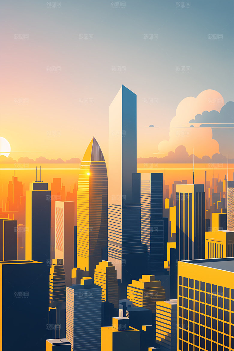 城市摩天大楼大厦插画
