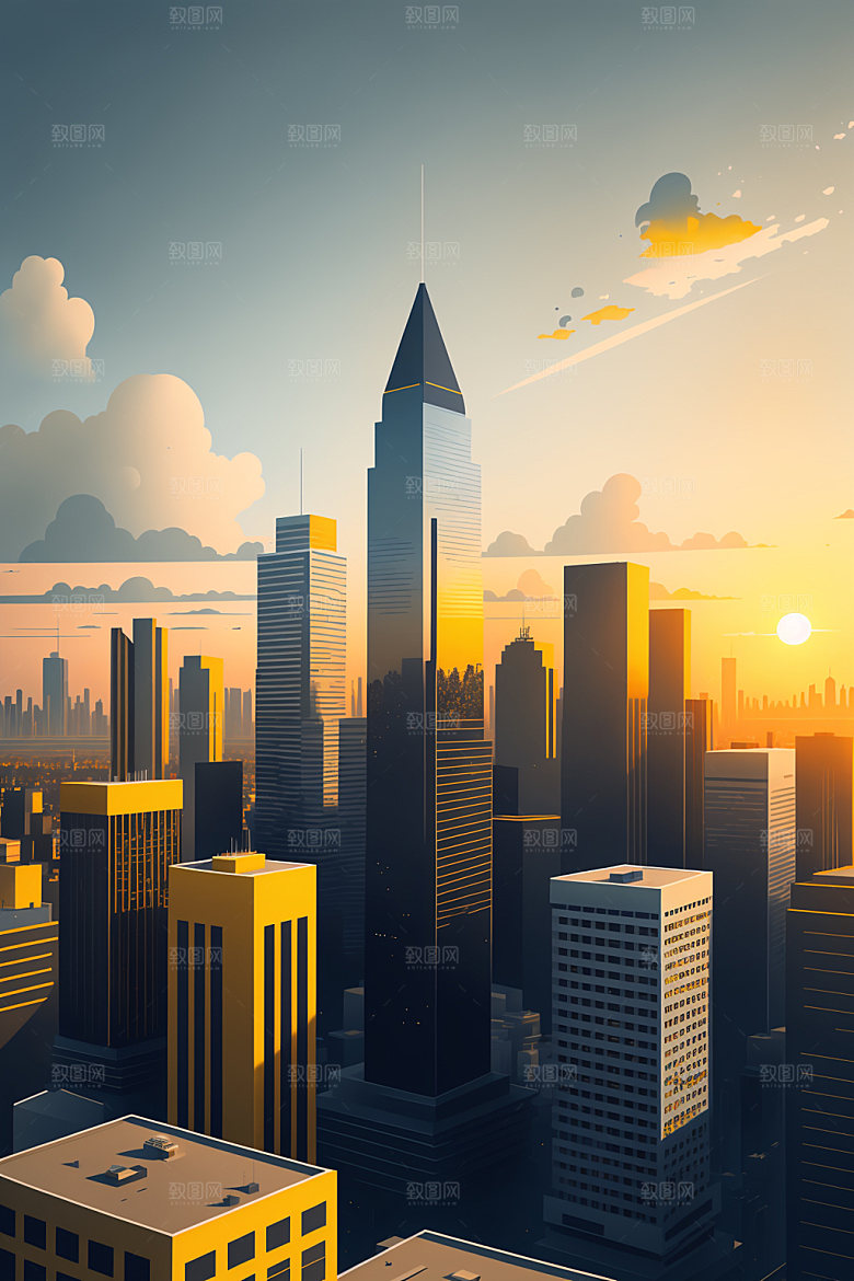 城市楼房大厦插画