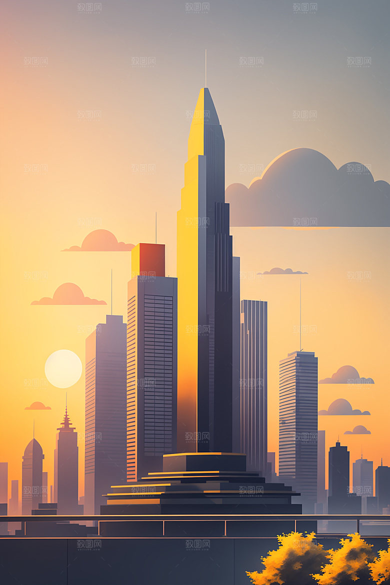 城市美式简约插画