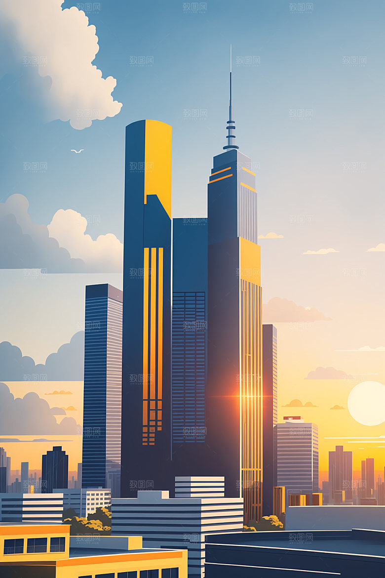 城市都市大厦插画
